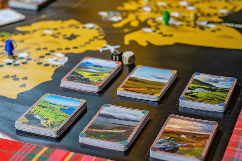 Question cards on the game board